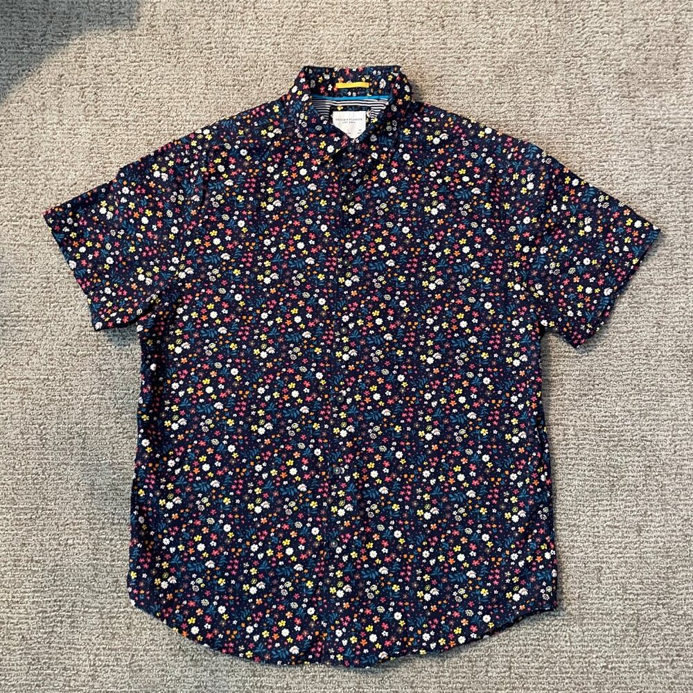Denim & Flower Short-Sleeve Shirt LARGE - Small Multi-Colored Flowers
